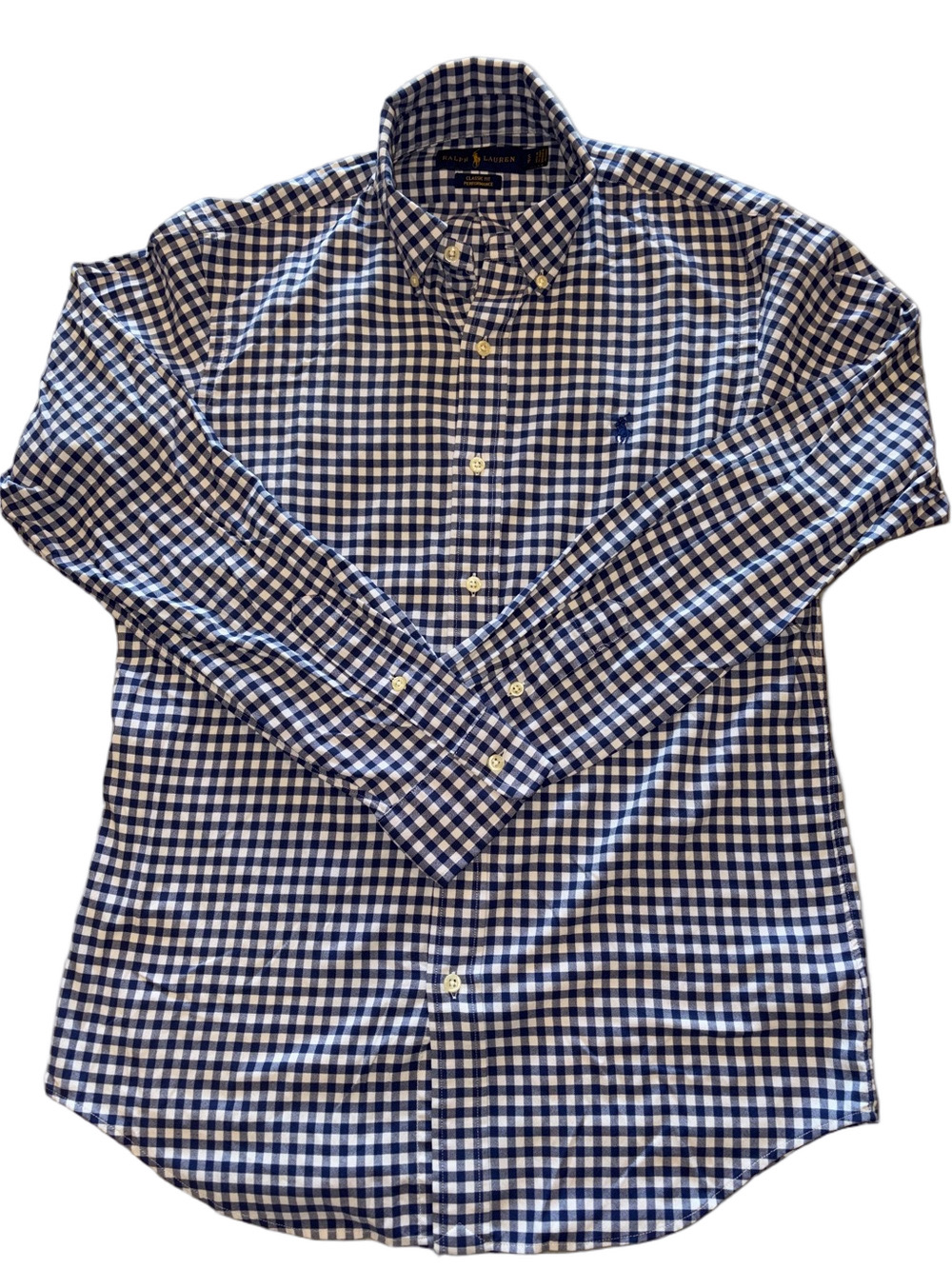 Ralph Lauren Mens Small Blue Gingham Long Sleeve Button Down Shirt